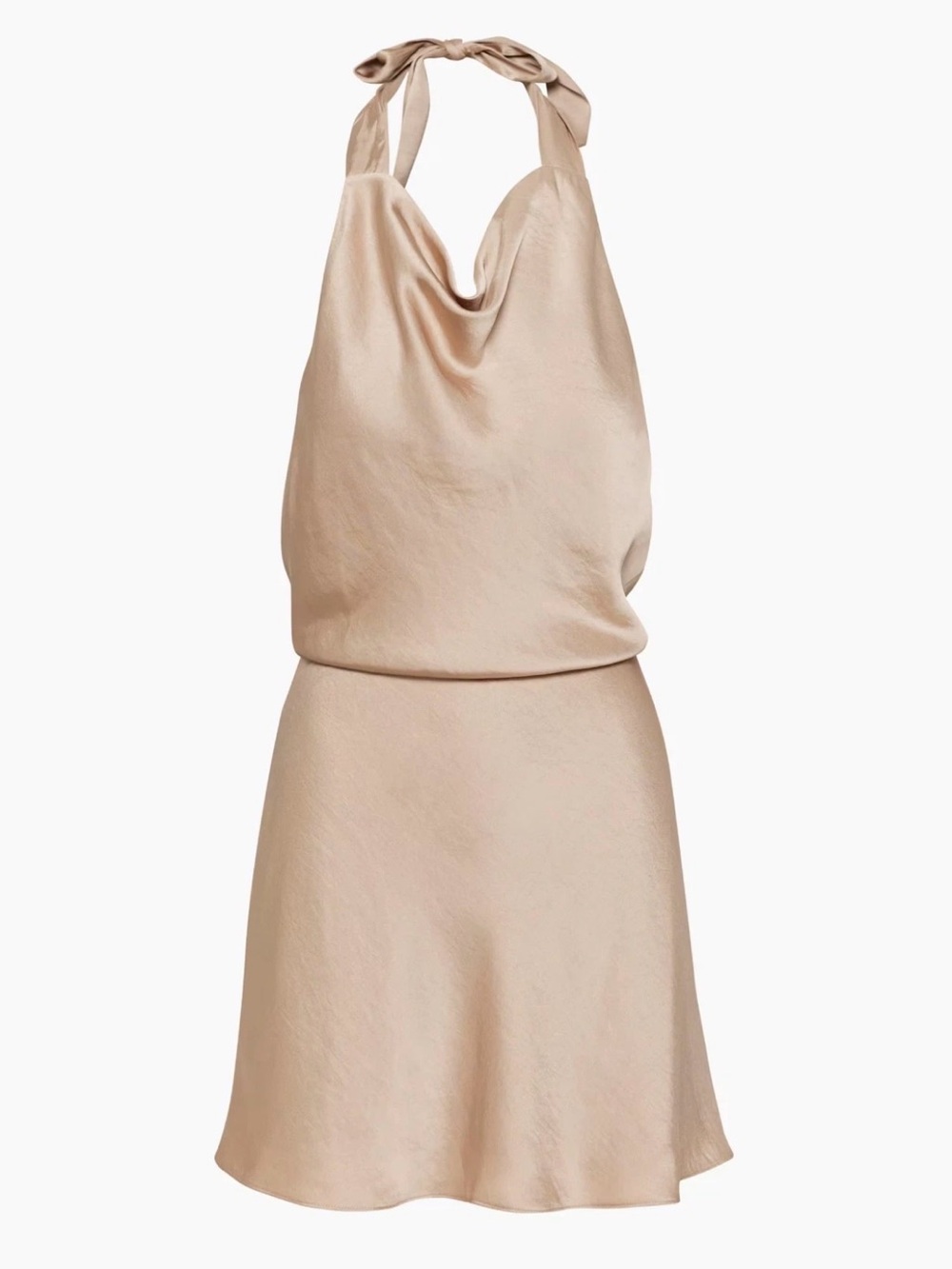 NWT Wilfred Feya Satin Cowl Neck Mini Dress Halter Aritzia Marmont Beige